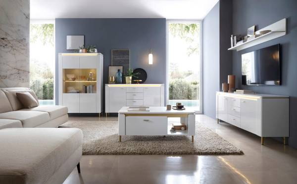 Sideboard LAZIO Gold - Weiß - Holzwerkstoff - 201 x 88 x 40 cm