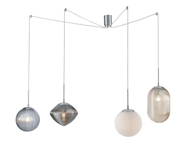 LED Pendelleuchte 4 flammig Kugelleuchte Blau - Grau - Silber - Weiß - Milchglas - Rauchglas - 26 x 250 x 26 cm