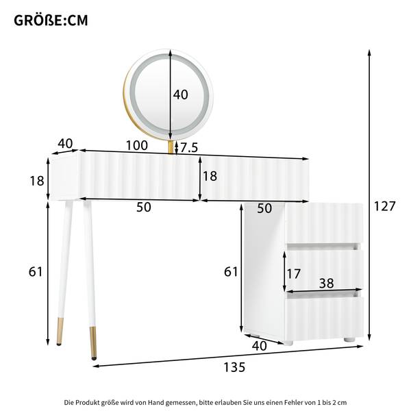 Kaptafel Spiegel WaveGLOW Ⅳ wit - plaatmateriaal op houtbasis - 100 x 127 x 40 cm