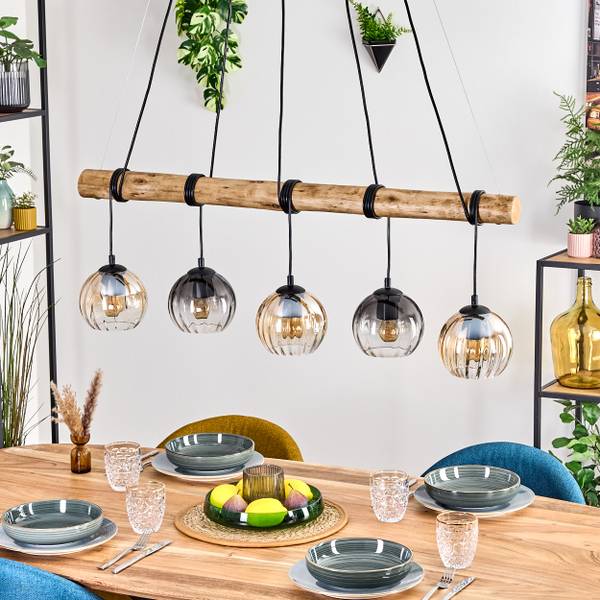 Pendelleuchte Cesaro Braun - Grau - Holzwerkstoff - Metall - 34 x 150 x 100 cm