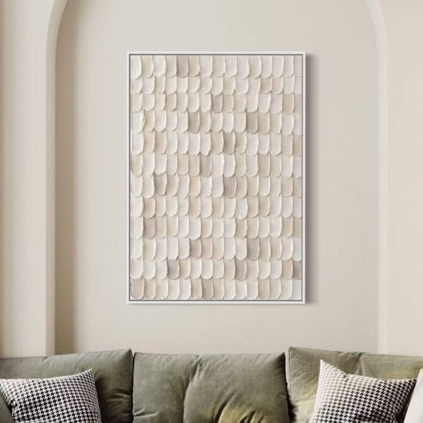 Tableau peint à la main Écailles Gravées Argenté - Coton - 60 x 90 x 4 cm