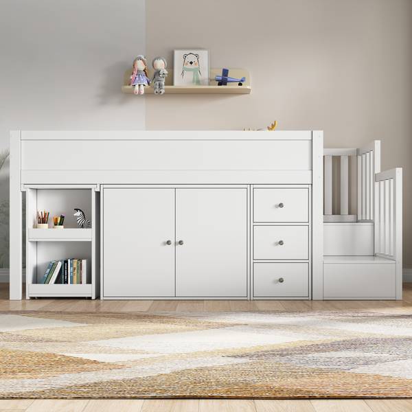 Hochbett BB3564 Weiß - Massivholz - 95 x 111 x 250 cm