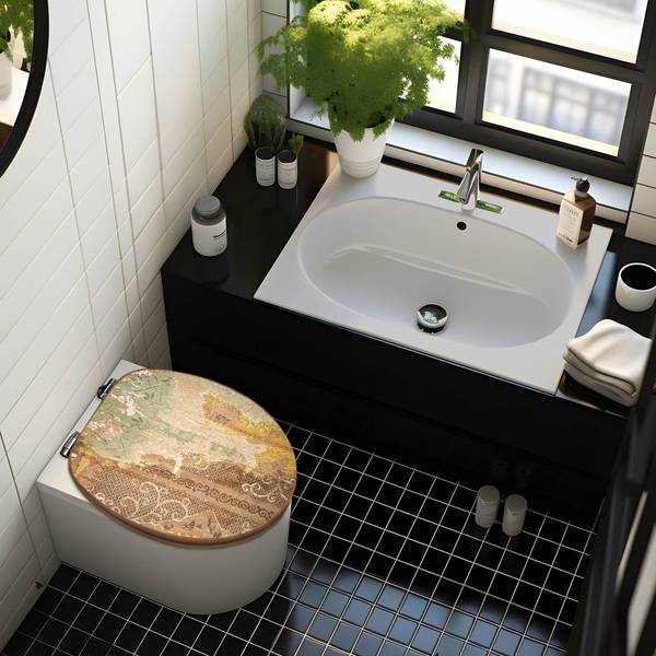 WC-Sitz mit Absenkautomatik Alte Tapeten Bambus - Holzwerkstoff - 38 x 5 x 49 cm