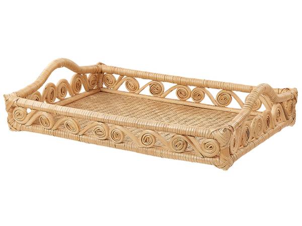 Tablett CALAYAN Beige - Blau - Rattan - 51 x 13 x 39 cm