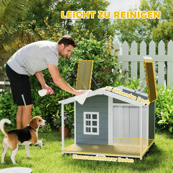 Hundehütte D02-251V00GY Grau - Massivholz - 103 x 84 x 107 cm