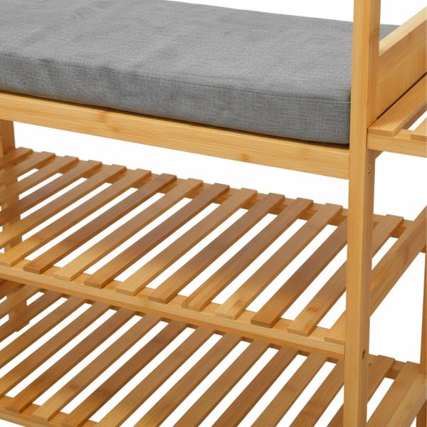 Garderobenständer mit Sitzbank & Haken Schwarz - Braun - Grau - Polyester - 104 x 175 x 30 cm