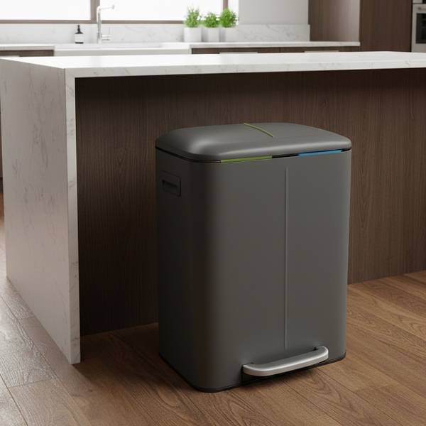 Prullenbak 2 vakken elk 20 liter grijs - zilver