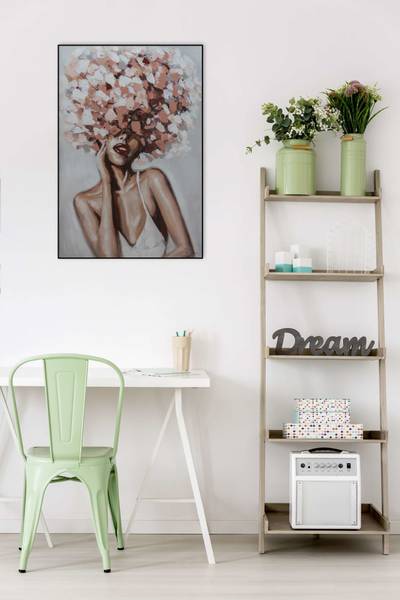 Tableau peint à la main Pétales de Rose Rose foncé - Coton - 60 x 90 x 4 cm