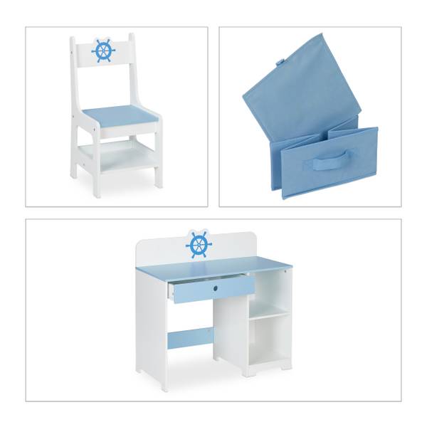 Kinder Schreibtisch und Stuhl Seefahrt Blau - Weiß - Holzwerkstoff - 80 x 80 x 40 cm