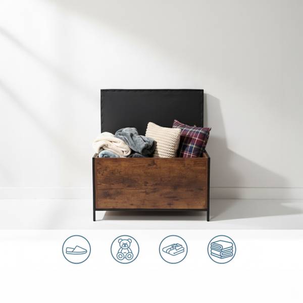 Opbergbank kunstleer zwart - bruin - plaatmateriaal op houtbasis - kunststof - 80 x 50 x 40 cm