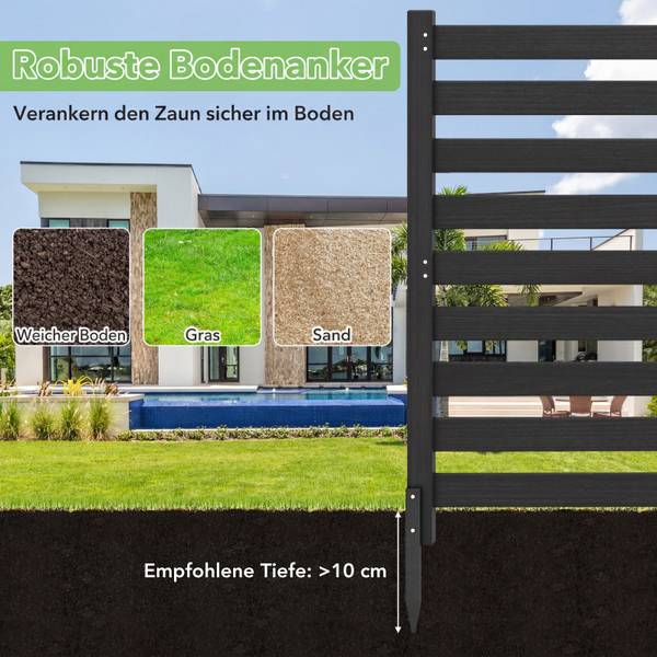 Gartenzaun ZB35496 2-tlg. Schwarz