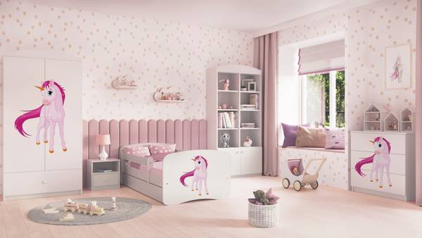 Kinderbett Einhorn Weiß - Holzwerkstoff - 80 x 61 x 144 cm