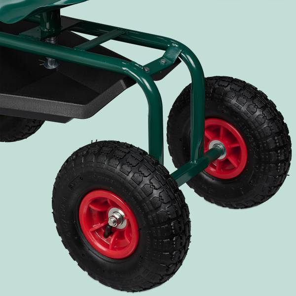 Siège roulant de jardin avec rangement Noir - Vert - Rouge - Acier - 42 x 54 x 81 cm
