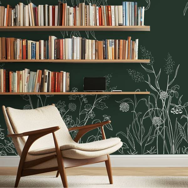 Papier peint  Sous la canopée Vert foncé - Largeur : 375 cm