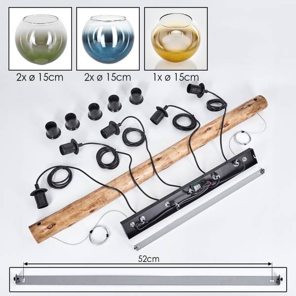 Pendelleuchte Cesaro Blau - Gold - Grün - Holzwerkstoff - Metall - 34 x 29 x 123 cm