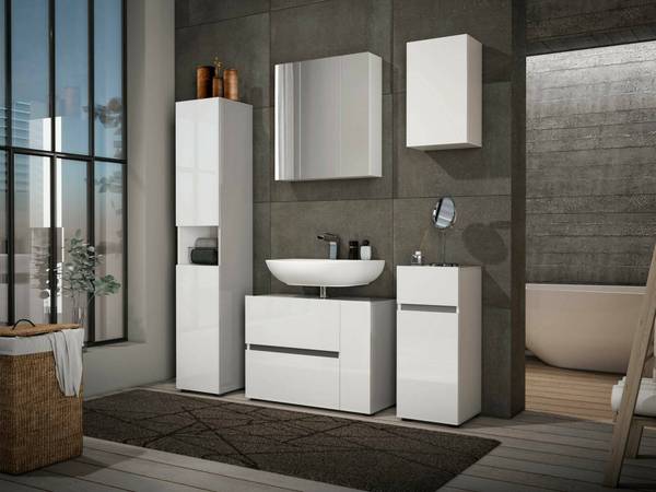 Armoire à colonnes Volpetta Blanc - Bois manufacturé - 34 x 180 x 34 cm