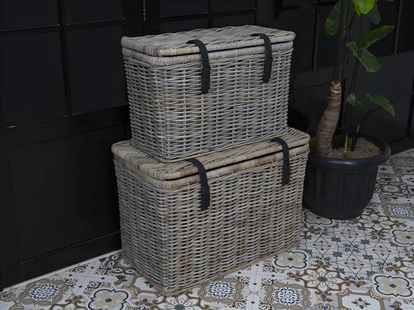 Truhe und Kiste NEFTA 2er-Set Grau - Naturfaser - 70 x 45 x 35 cm