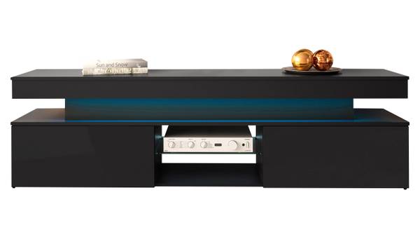TV-Lowboard Glossa 2D 190 Schwarz - Hochglanz Schwarz