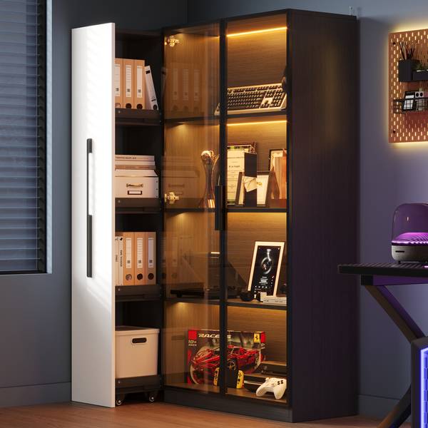 Standvitrine GLOWWoody Ⅳ Schwarz - Holzwerkstoff - 35 x 160 x 111 cm