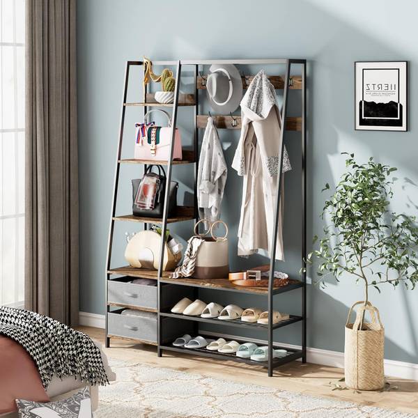 Kledingkaststandaard TG32468 bruin - plaatmateriaal op houtbasis - 40 x 180 x 122 cm