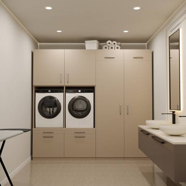 Waschmaschinenschrank Munich Grau - Holzwerkstoff - 253 x 235 x 70 cm
