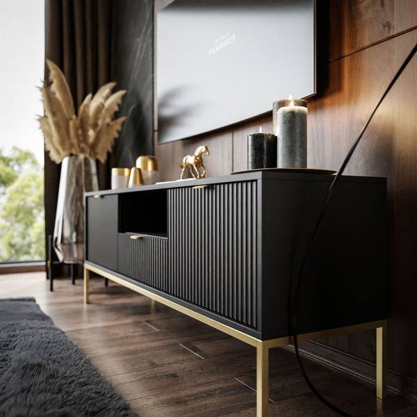 RTV-Schrank CORTADO Schwarz - Gold