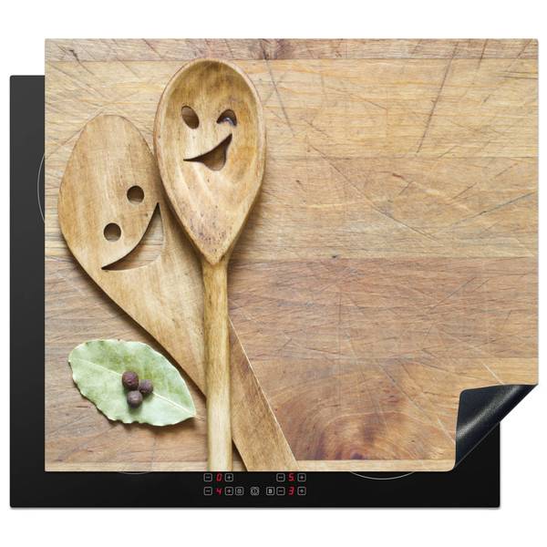 HERDABDECKPLATTE Lachende Löffel Braun - Vinyl - 59 x 52 x 1 cm