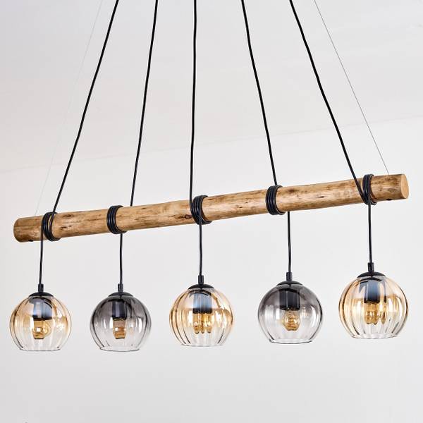 Pendelleuchte Cesaro Braun - Grau - Holzwerkstoff - Metall - 34 x 150 x 100 cm