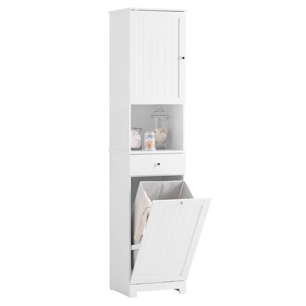 Armoire haute de salle de bain BZR216-W Blanc - Bois manufacturé - 40 x 180 x 38 cm