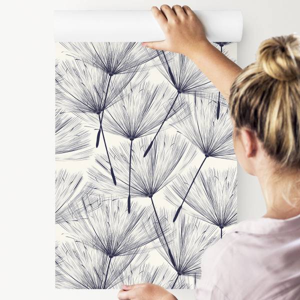Behang Paardebloemzaden Bloemen Natuur beige - zwart - blauw - papier - 53 x 1000 x 1000 cm