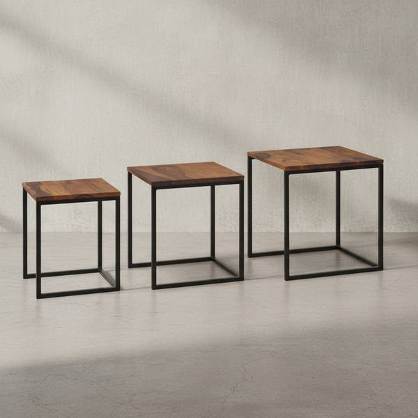 Satztisch ARQUATA 3er-Set Braun - Sheesham - 40 x 42 x 40 cm