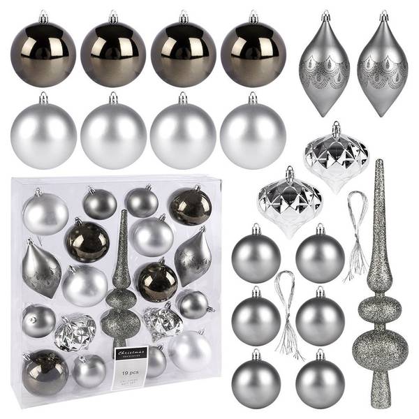 Weihnachtskugeln 19er Set 839140 Silber - Kunststoff - 13 x 13 x 13 cm