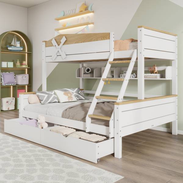 Etagenbett Aura Ⅰ Braun - Weiß - Holzwerkstoff - Metall - Massivholz - 145 x 155 x 205 cm