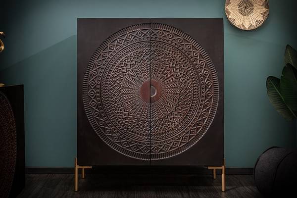 Highboard MANDALA Schwarz - Mango - 100 x 120 x 38 cm