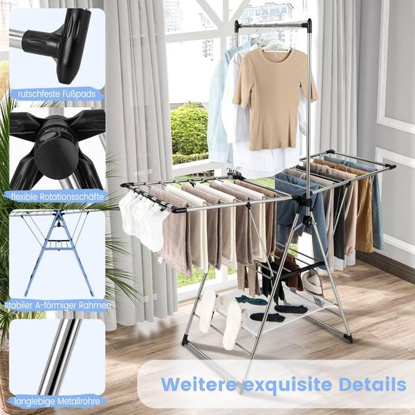 Wäscheständer VL32300 Silber - Metall - 61 x 192 x 158 cm