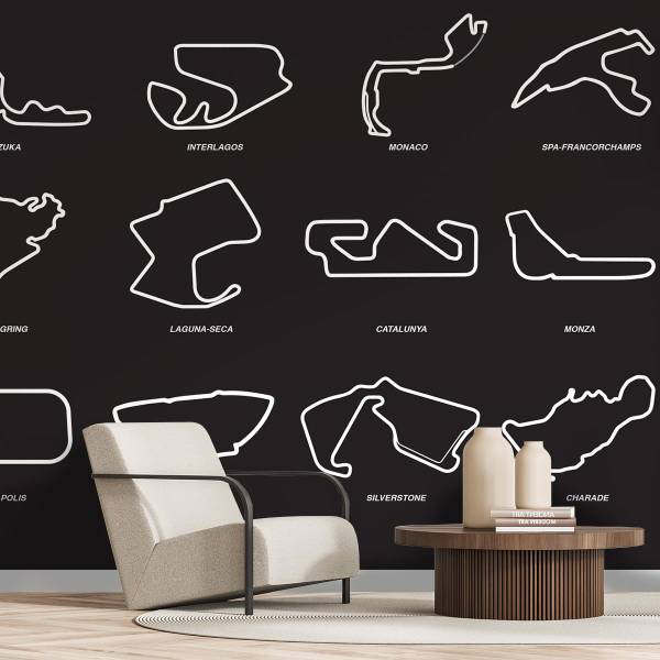 Tapete F1-Rennstrecken Schwarz - Papier - 364 x 270 x 1890 cm