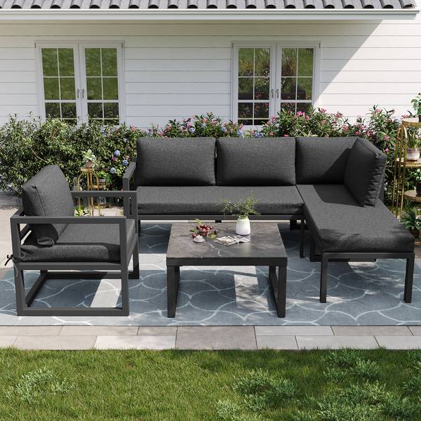 Ensemble jardin corde 4-pce Phanes Ⅳ Gris - Polyester - Tissu - Fer - Verre de sécurité - 122 x 78 x 184 cm