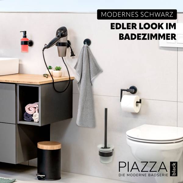 Badzubehör Piazza Black 5er-Set Schwarz - Metall - 15 x 35 x 12 cm