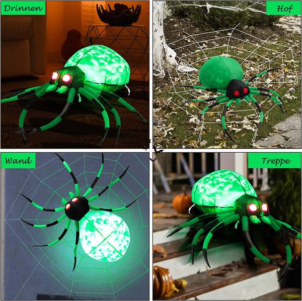 Halloween-Spinne Schwarz - Grün - Weiß - Textil - 92 x 27 x 153 cm