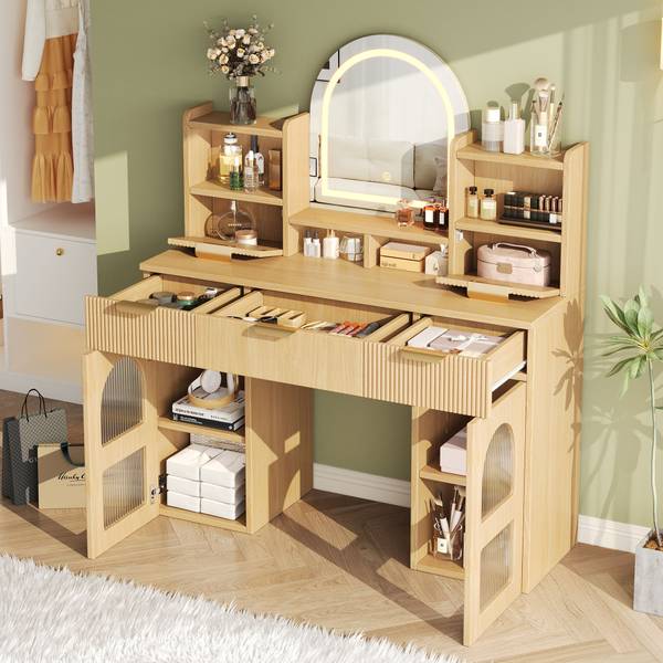 Schminktisch mit Spiegel NaturGLOW Holz