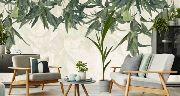 Papier Peint FEUILLES DE BANANE Béton 405 x 270 x 270 cm