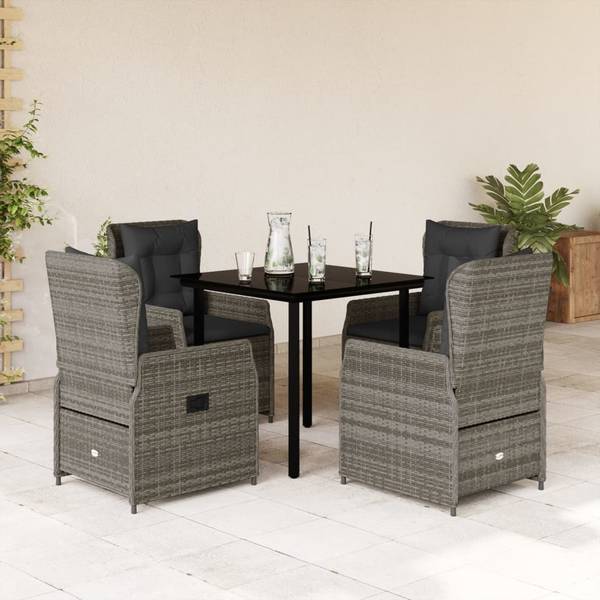 Garten-Essgruppe 3048866-3 5-teilig Grau - Polyrattan - 80 x 74 x 80 cm