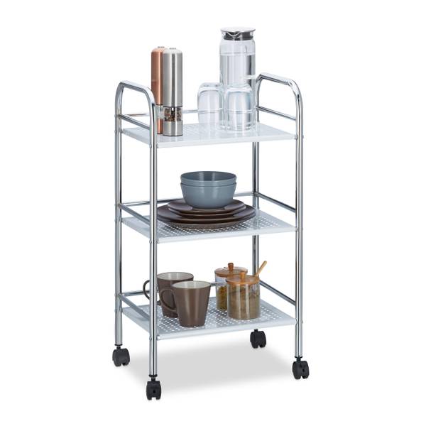 Keukentrolley metaal met 3 etages zilver - wit - ijzer - 41 x 75 x 31 cm