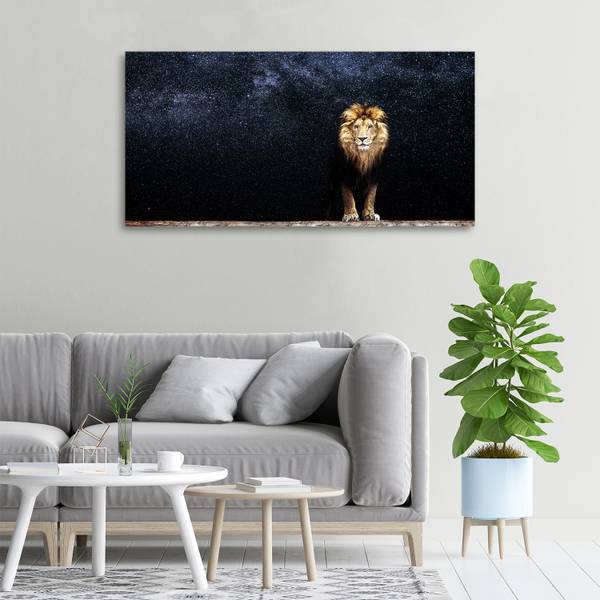 Wandbild Löwe Sterne Braun - Mischgewebe - 100 x 50 x 4 cm