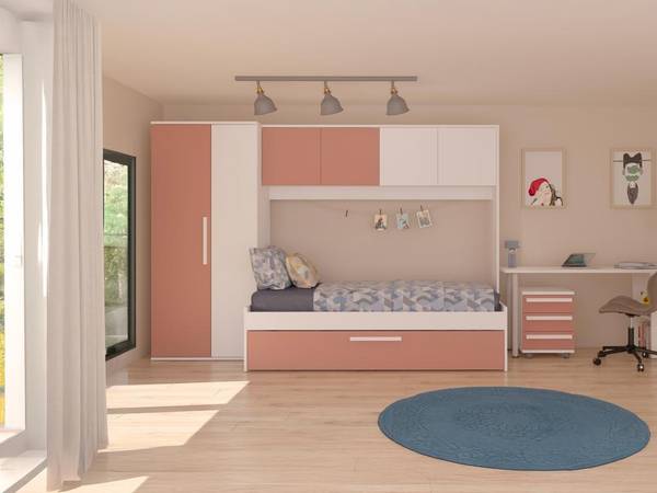 Bettrahmen LUMOKA Pink - Holz teilmassiv - 96 x 203 x 298 cm