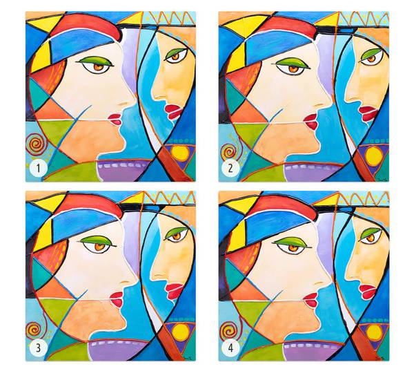 Tableau peint à la main Visages Amara Coton - 87 x 87 x 6 cm
