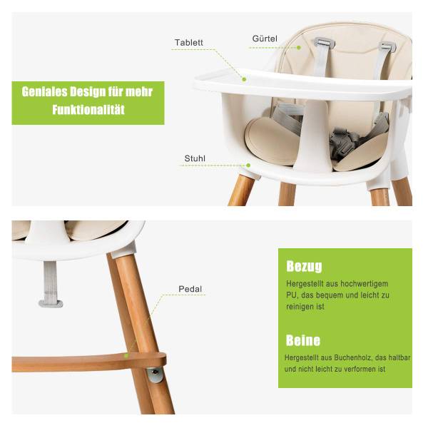 Babyhochstuhl Kinderhochstuhl Beige - Kunststoff - 57 x 83 x 57 cm