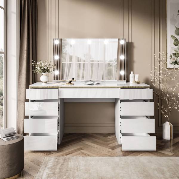 Schminktisch AURORA DOUBLE Gold - Weiß - Holzwerkstoff - 110 x 79 x 55 cm