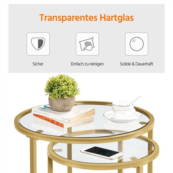 Beistelltisch Glas 2er-Set Gold - Metall - 59 x 59 x 49 cm