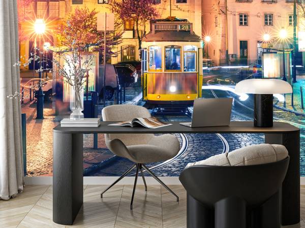 Fototapete Lissabon Straßenbahn Nacht 150 x 105 x 105 cm